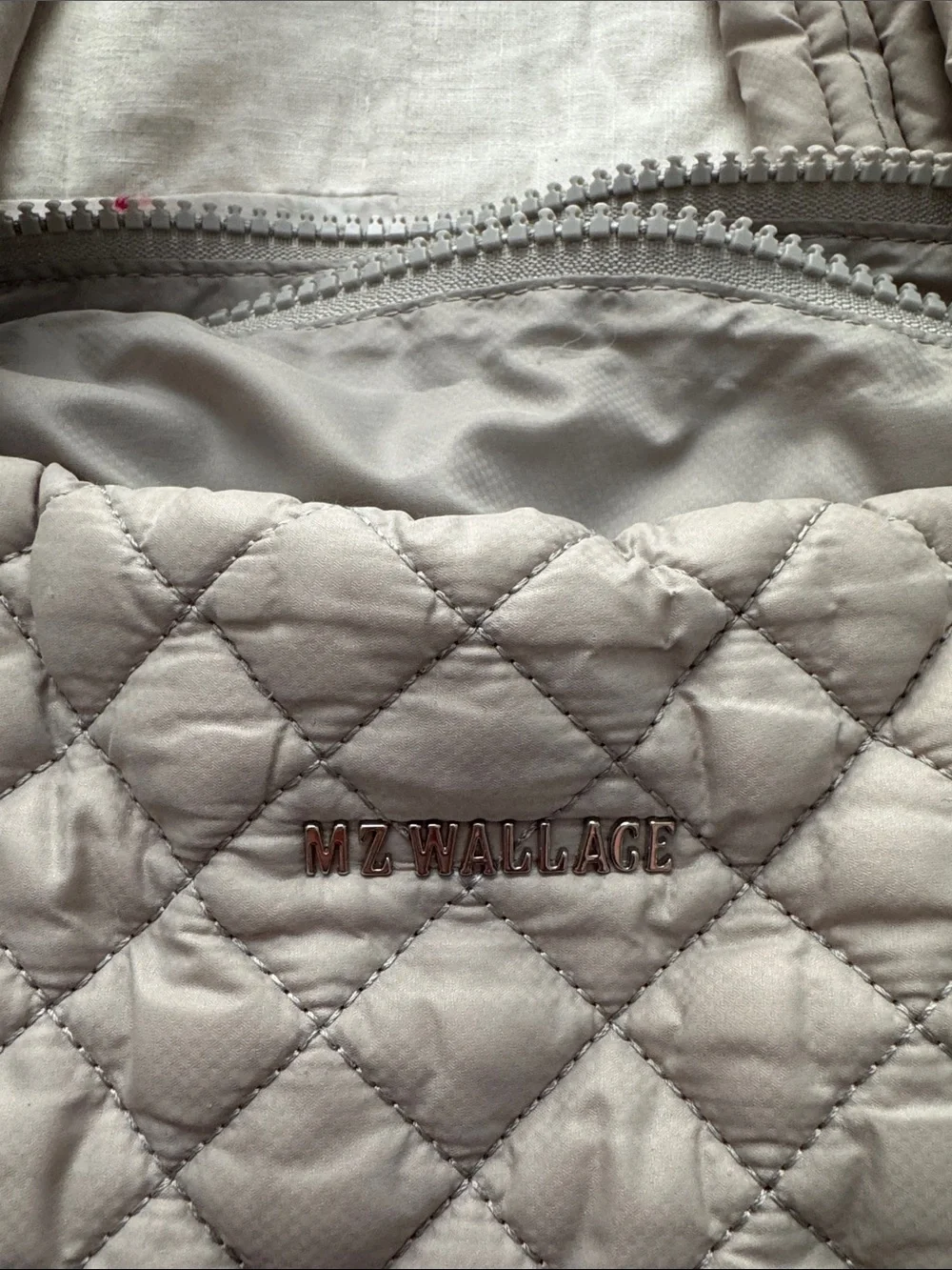 MZ Wallace Quilted Nylon Tote Bag — Light Gray/Dark Gray